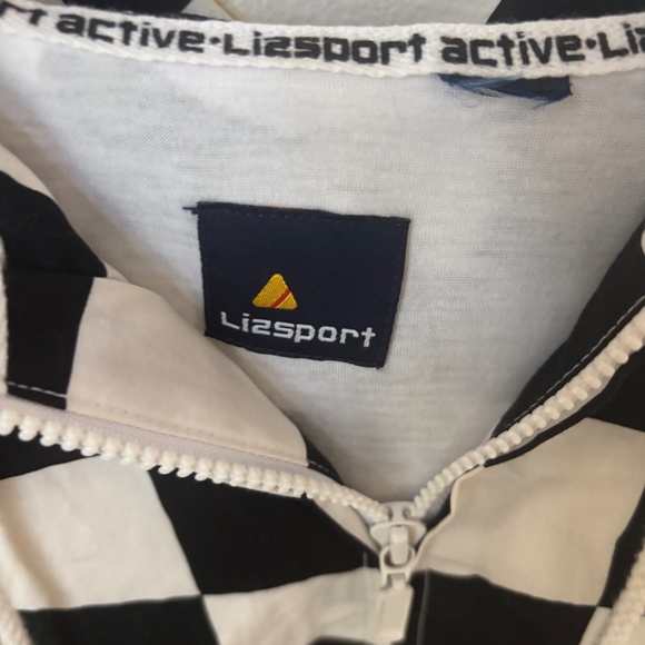 LIZsport Liz Claiborne Black White checkered zip hoodie Wind Breaker Jacket - Picture 2 of 3